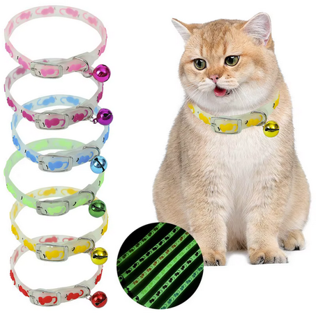 Collier lumineux réglable pour chat avec clochette