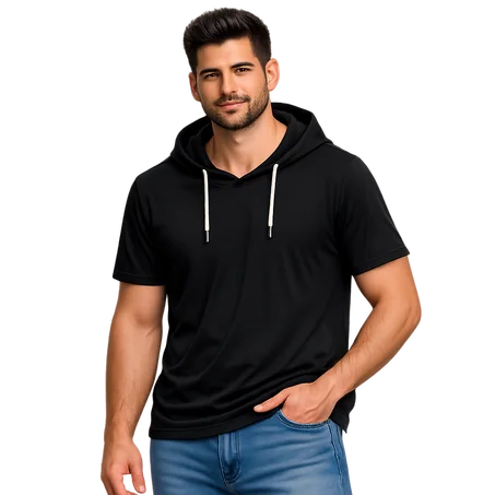 قميص رجالي صيفي نحيف لللياقة البدنية بقلنسوة وأكمام قصيرة للرجال هودي خفيف للرياضة تنفس وقمصان رياضية