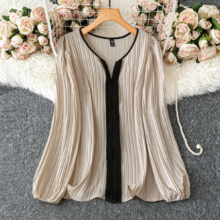 Blouse Plissée Clémence - Champagne & Noir