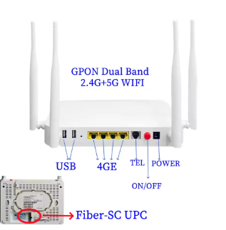 XPON ONU 4GE 2USB TEL HGU WIFI 2.4G&5G ثنائي النطاق ONT EPON/GPON النسخة الإنجليزية PT939G راوتر الألياف الضوئية