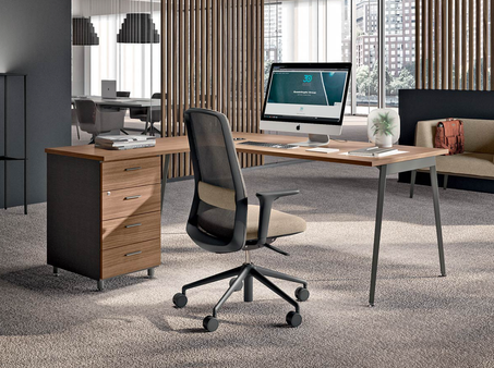 Bureau individuel avec retour et caisson