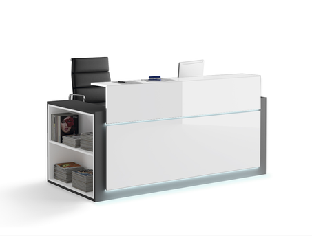 Banque d'accueil façade laquée avec rangement latéral