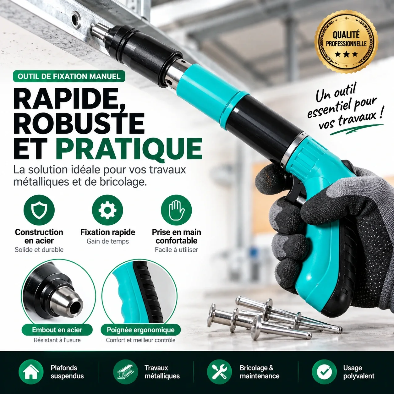 Outil de Fixation Manuel Professionnel – Rapide, Robuste & Pratique
