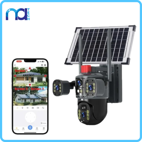 كاميرا مراقبة ذكية بالطاقة الشمسية بثلاث عدسات 12 mp 3lens