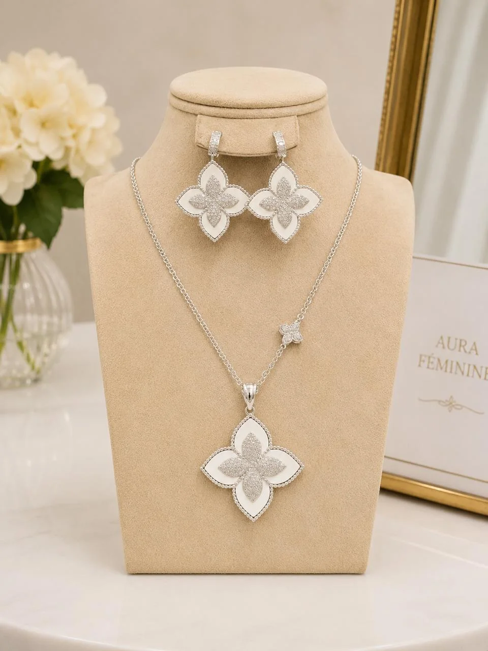 Ensemble Fleur argenté prestige