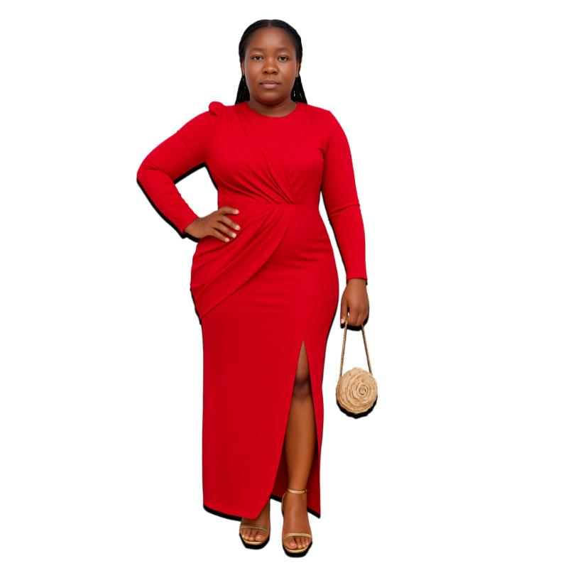 Robe Longue de Soirée Rouge avec Fente