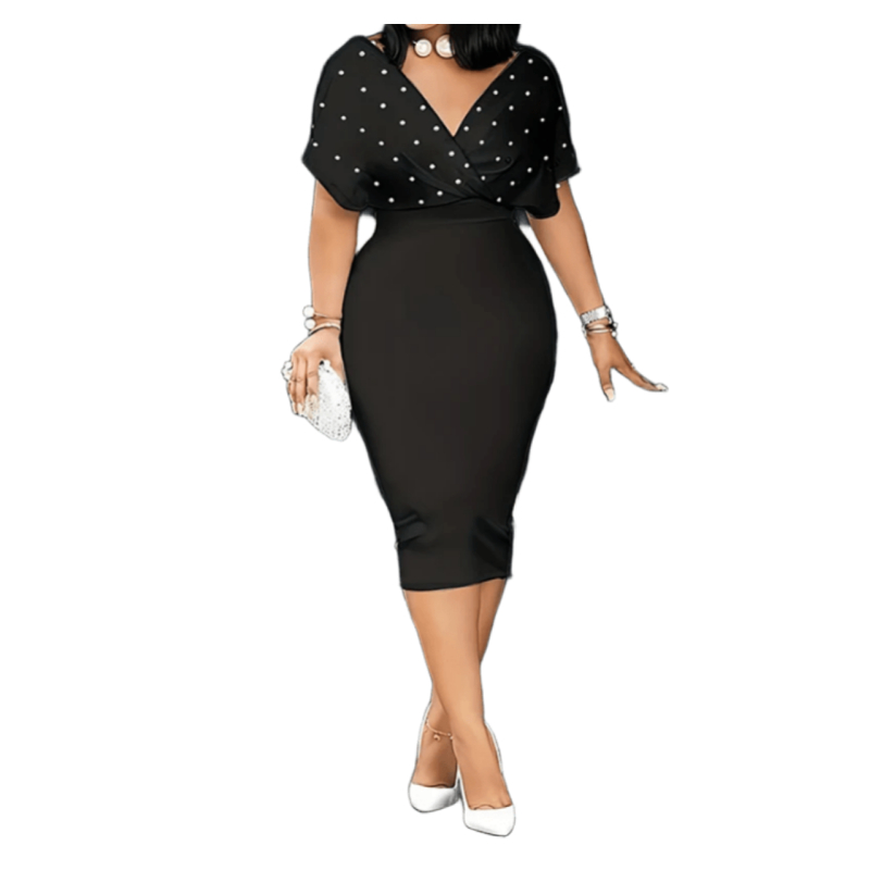Robe Fourreau Élégante avec Haut Effet Croisé et Détails Perles