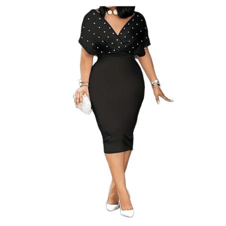 Robe Fourreau Élégante avec Haut Effet Croisé et Détails Perles