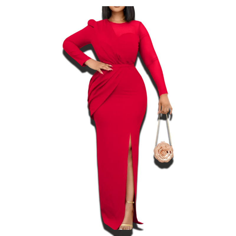 Robe Longue de Soirée Rouge avec Fente