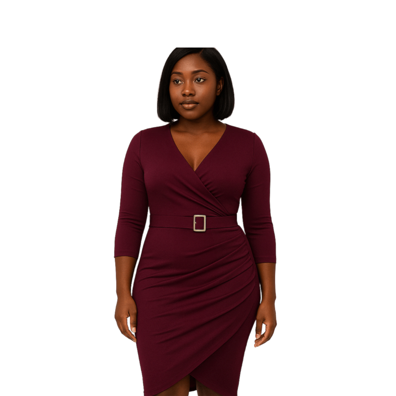 Robe portefeuille ceinturée - Bordeaux élégant