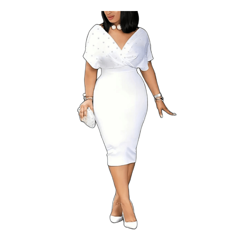 Robe Fourreau Élégante avec Haut Effet Croisé et Détails Perles