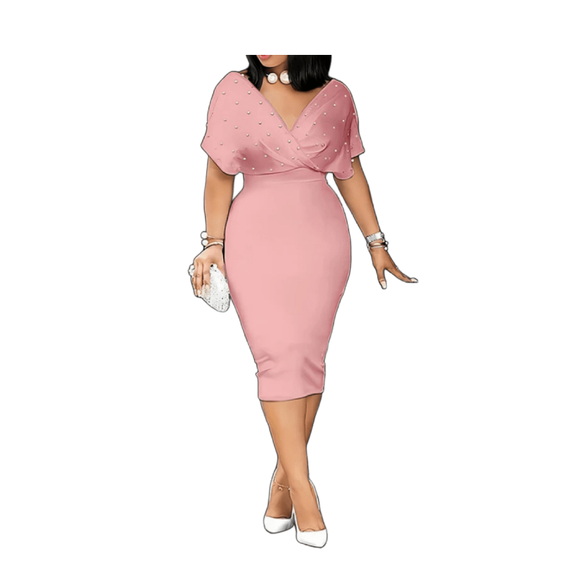 Robe Fourreau Élégante avec Haut Effet Croisé et Détails Perles