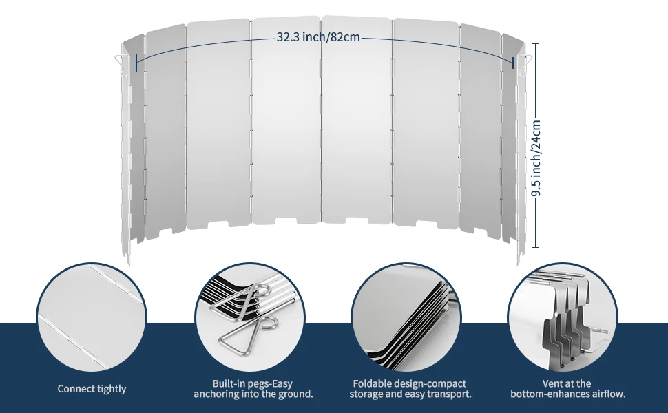 Pare-vent pliable en aluminium 8 plaques