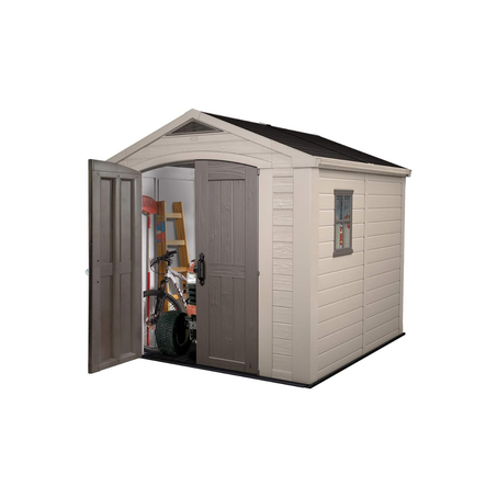 Keter Factor 8x8 Foot Large Resin Outdoor Shed with Floor for Patio Furniture