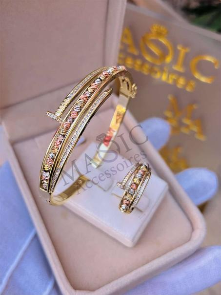 Bracelet avec boulles + bague en acier inoxydable