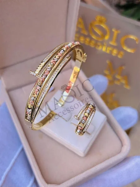 Bracelet avec boulles et bague en acier inoxydable