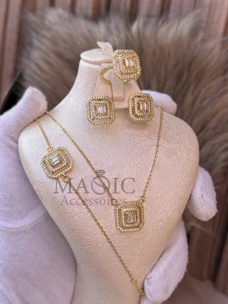 Collier + bague + boucles + gourmet inoxydable