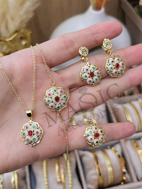 Ensemble collier + gourmet + bague et boucles inoxydable