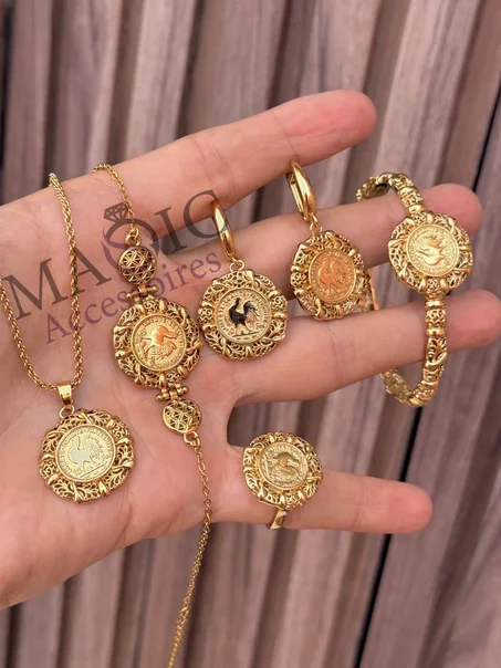 Ensemble collier + bracelet + gourmet + bague et boucles inoxydable