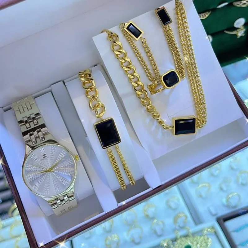 Coffret cadeau pour femme : Collier + Boucles d'oreilles + Bracelet + Montre de luxe+ Bague / ساعة فاخرة+ قلادة + اقراط + سوار+ خاتم