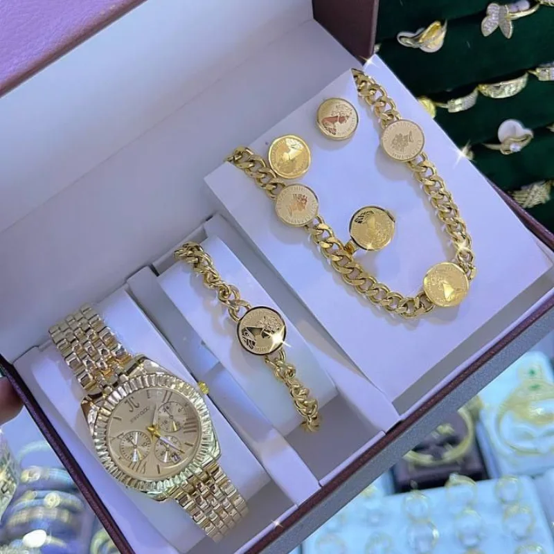 Coffret cadeau pour femme : Collier + Boucles d'oreilles + Bracelet + Montre de luxe+ Bague / ساعة فاخرة+ قلادة + اقراط + سوار+ خاتم