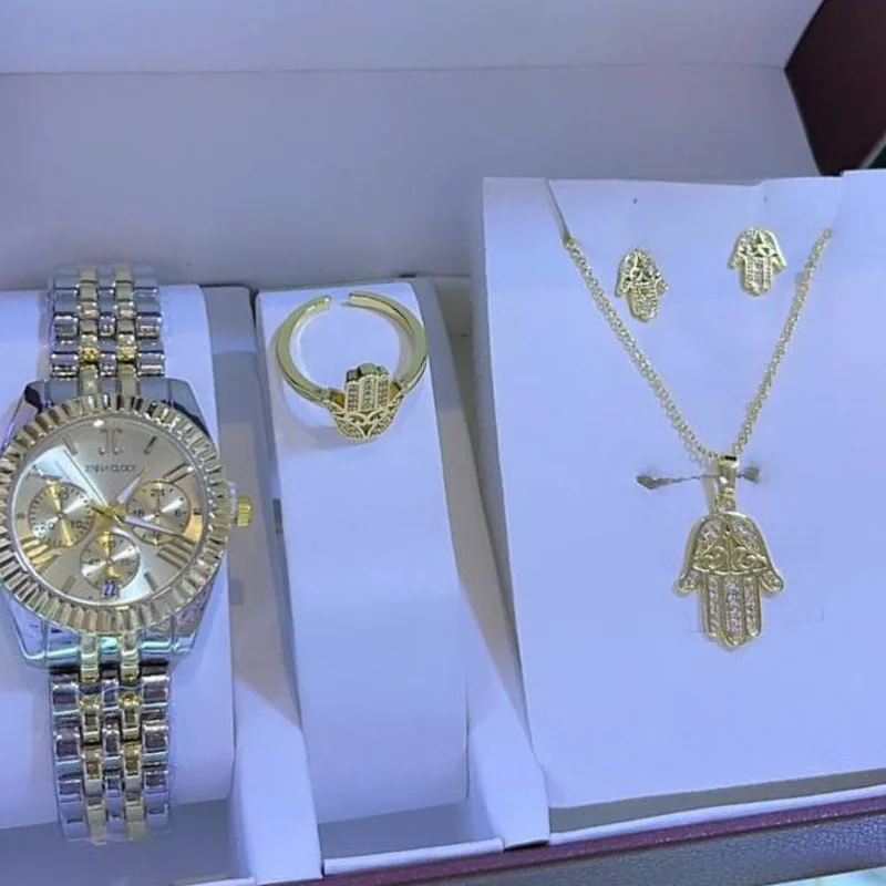 صندوق المجوهرات: ساعة + قلادة + أقراط + خاتم Coffret bijoux : Montre + collier + boucles d'oreilles + bague