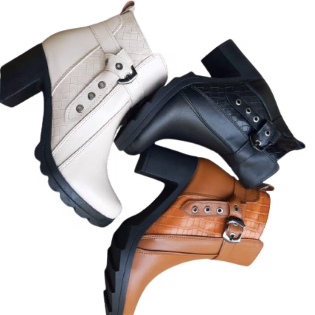 Bottines femme à talon haut texturé – Cadi Élégance (Beige / Noir / Camel)