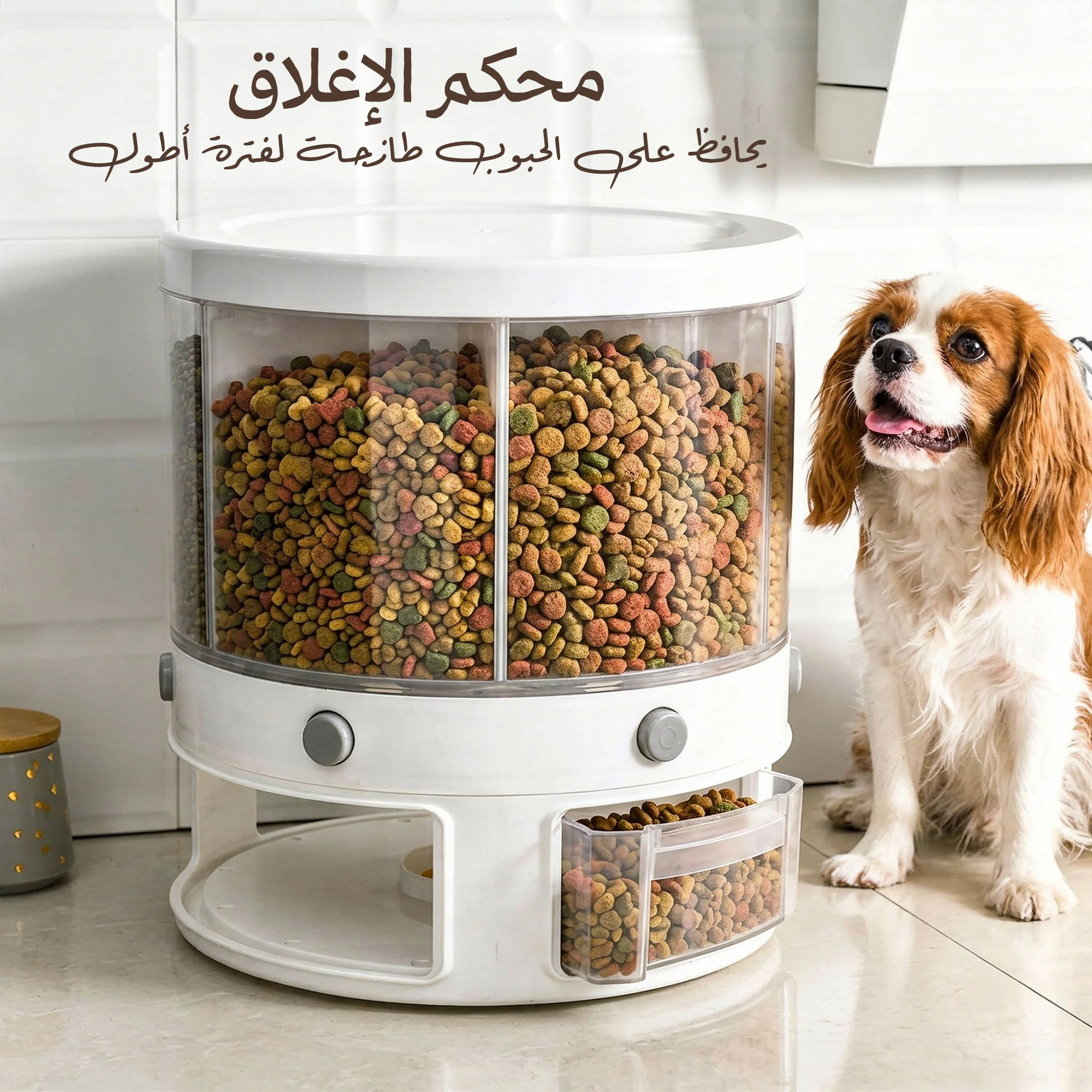 موزع طعام الحيوانات الأليفة الدوار 6 خانات