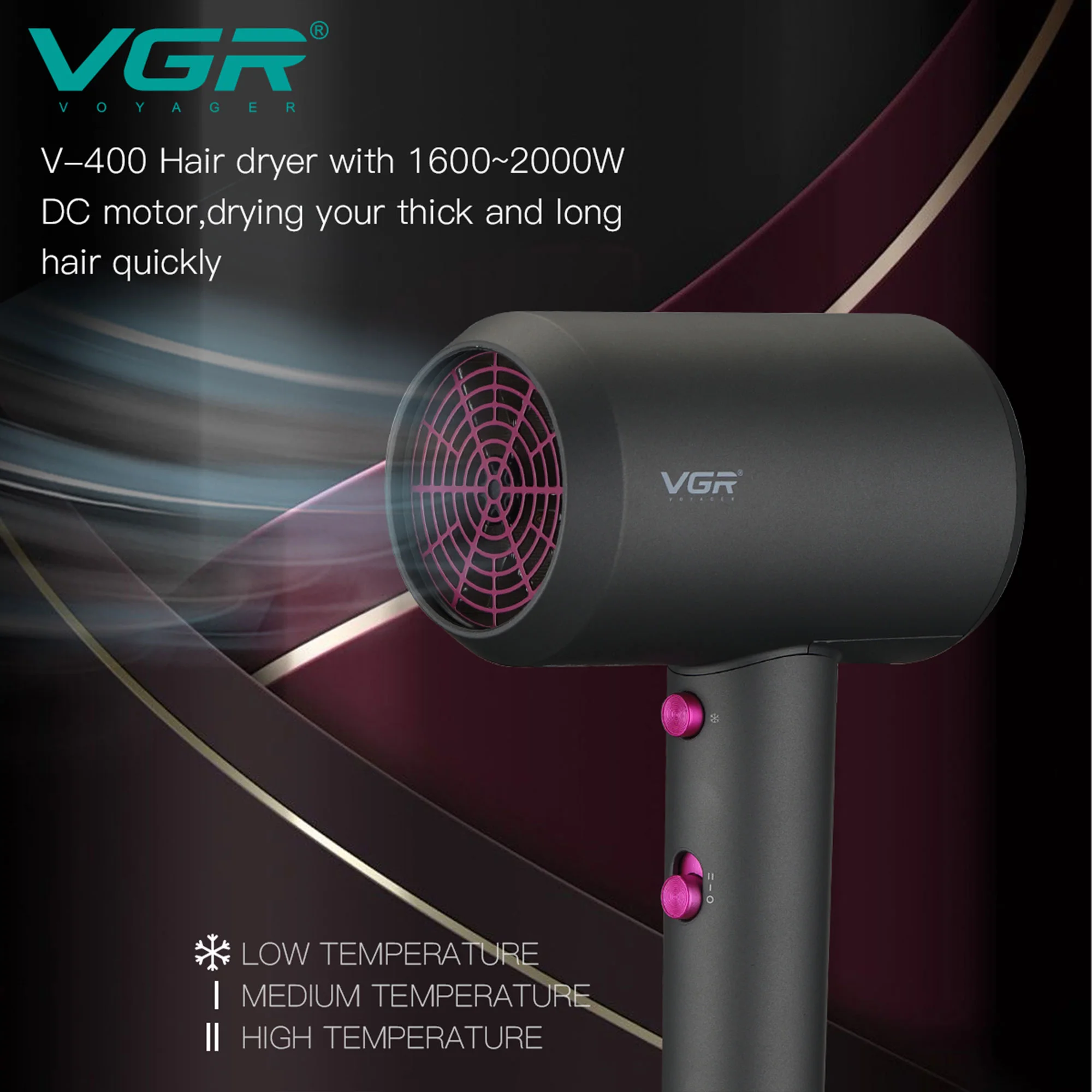 1 X 3 مجفف الشعر الاحترافي VGR V-400, 2000 واط,