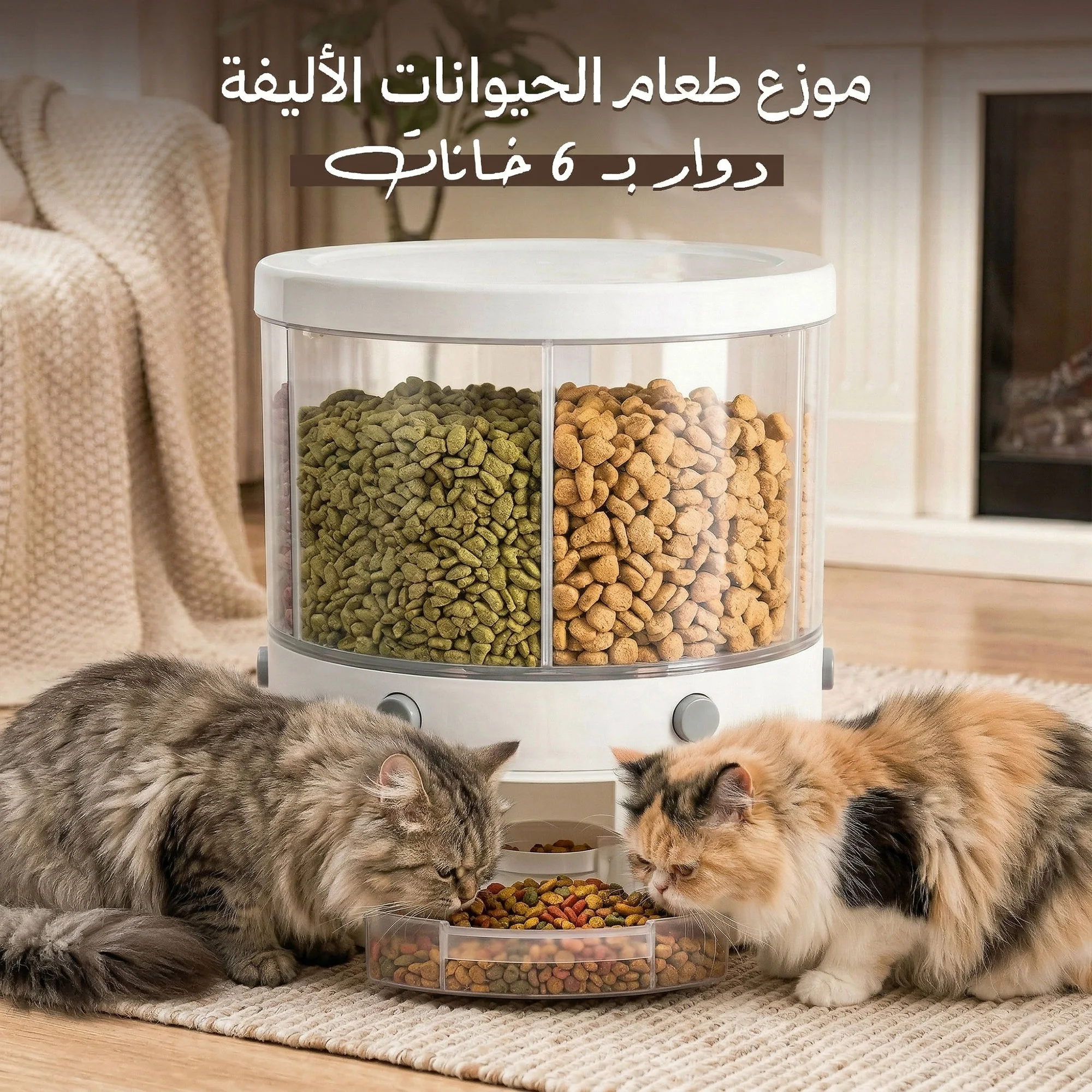 موزع طعام الحيوانات الأليفة الدوار 6 خانات