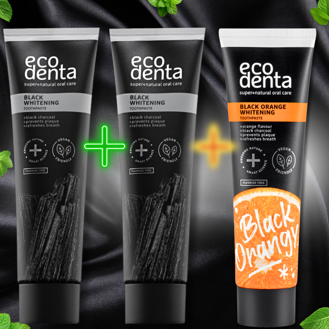 Pack de 3 dentifrices blanchissants au charbon actif - saveur menthe et orange