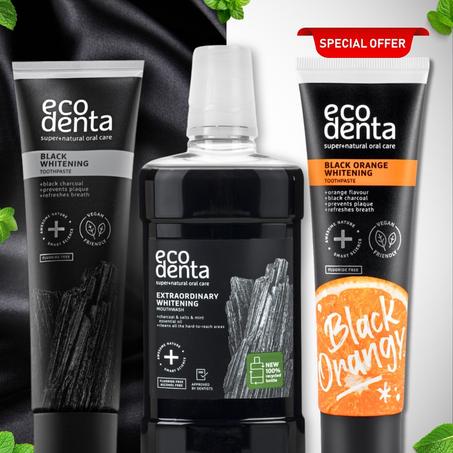 Bain de bouche + Dentifrice blanchissant au charbon actif (saveur menthe + saveur orange )