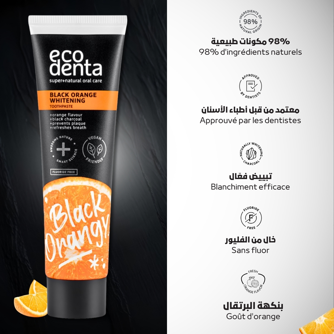 Pack de 3 dentifrices blanchissants au charbon actif - saveur orange
