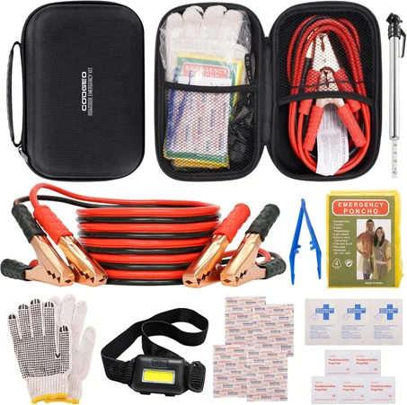 Kit de emergencia para automóvil con cables de arranque de batería, accesorios de automóvil para hombres o mujeres, kit de emergencia para automóvil, vehículo, camión o SUV, regalos para homb