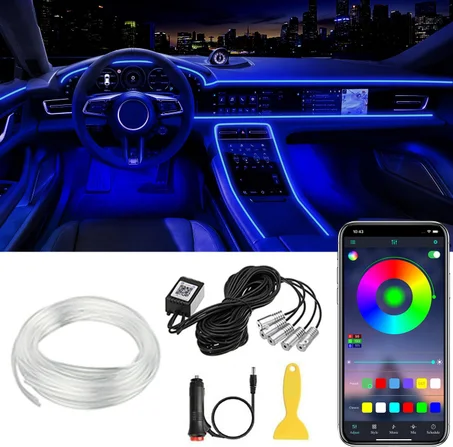 Tira de luces LED para interiores de automóvil, control de aplicación, 5 en 1 RGB 16 millones de colores, kit de iluminación ambiental con fibra óptica de 236 pulgadas, modo de música para de