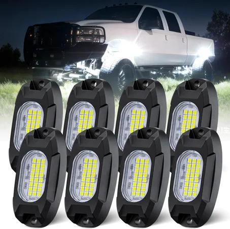 LEDMIRCY R6 - Luces de roca blanca, 8 luces LED blancas puras para camiones, UTV, todoterreno, barco, ATV, SUV, luces para carro, súper brillantes, de alta potencia, luz de neón, impermeable,