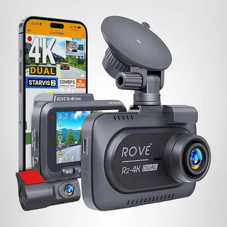 ROVE Cámara de tablero dual R2-4K frontal y trasera, sensor STARVIS 2, tarjeta de 128 GB incluida, WiFi 5G