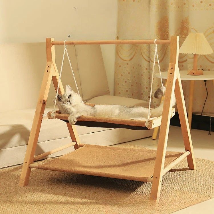 😻 Hamac en Bois pour Chat – Luxe, Confort & Style