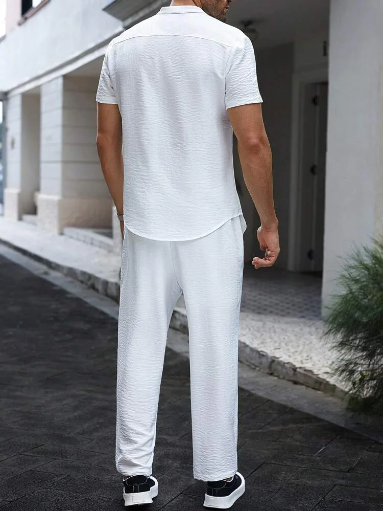 طقم رجالي صيفي أنيق بلون أبيض  الشحن مجاني