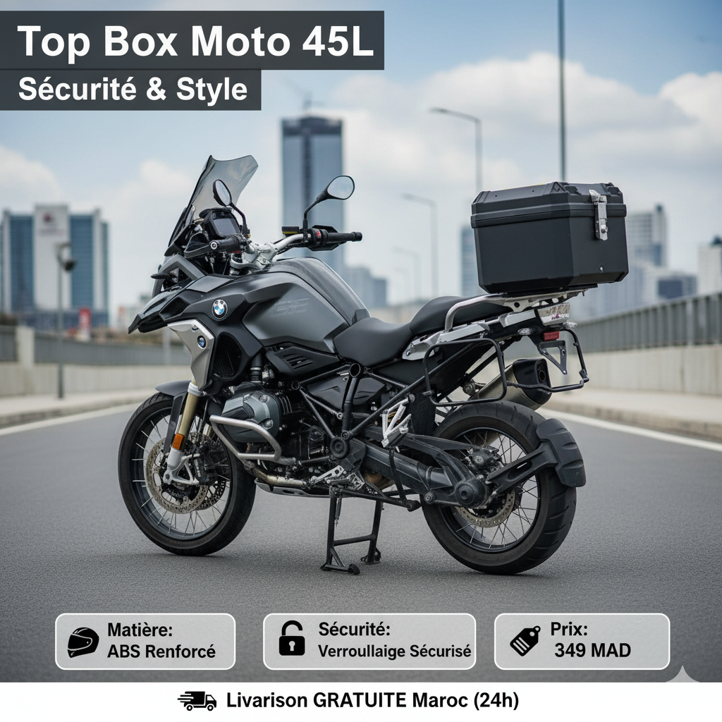 Top Case Moto 45L– Coffre Résistant avec Dossier Confort & Grande Capacité