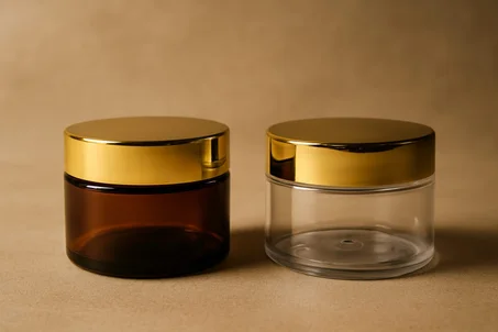 Pot plastique Marron & transparent  /  cap plastique doré