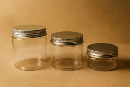 Pot plastique  transparent cap métal argenté