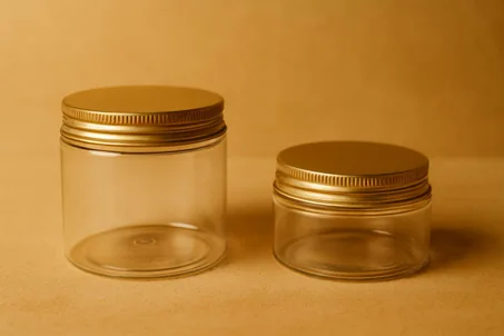 Pot plastique  transparent cap métal doré