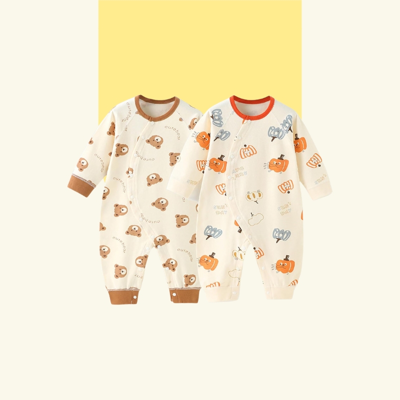 سالوبيت بكباسين من القطن العضوي بأكمام طويلة للأولاد والبنات حديثي الولادة