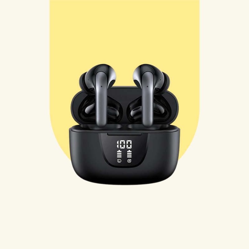 سماعات اذن لاسلكية بلوتوث 5.3، سماعات اذن هاي فاي ستيريو باس مع وقت تشغيل 48 ساعة وشاشة LED