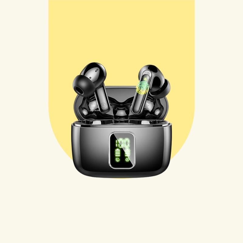 سماعات اذن لاسلكية بلوتوث 5.3، سماعات اذن هاي فاي ستيريو باس مع وقت تشغيل 48 ساعة وشاشة LED