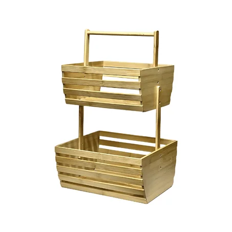 سلة فواكه وخضروات من خشب البامبو (طابقين).