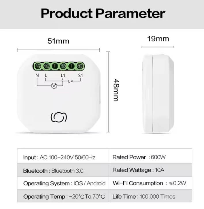 Commutateur De Commande Sans Fil Interrupteur De Lumière Avec Support De Rail Din WIFI