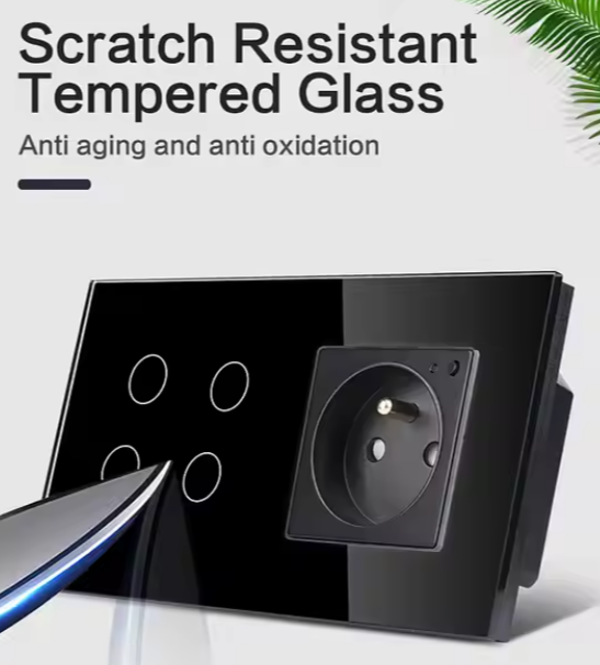 Smart Life – panneau en verre, prises et interrupteurs intelligents à 4 gangs, interrupteurs électriques à prise française