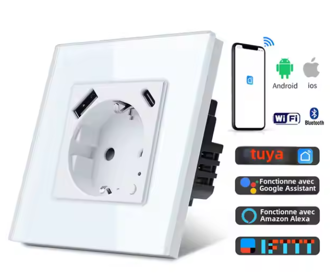 Prise UE avec USB A + C maison intelligente Eu Power WIFI
